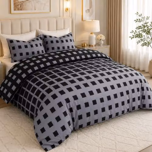 Grace 4 Piece Microfibre Reversible Duvet Cover Set with Matching Fitted Sheet in Black or Grey, W/D/H: 200 x 200 cm – 2