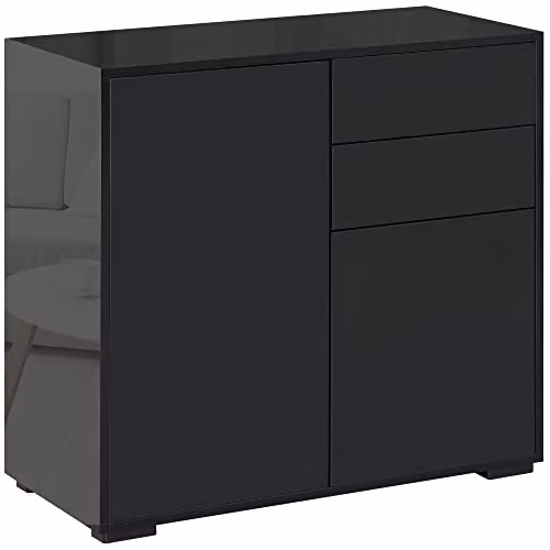 HOMCOM Glossy Black Modern Sideboard with 2 Doors and 2 Drawers