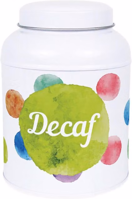 Purely Home Polka Dot Decaf Coffee Canister with Dome Lid, Multicoloured Metal Kitchen Storage Tin