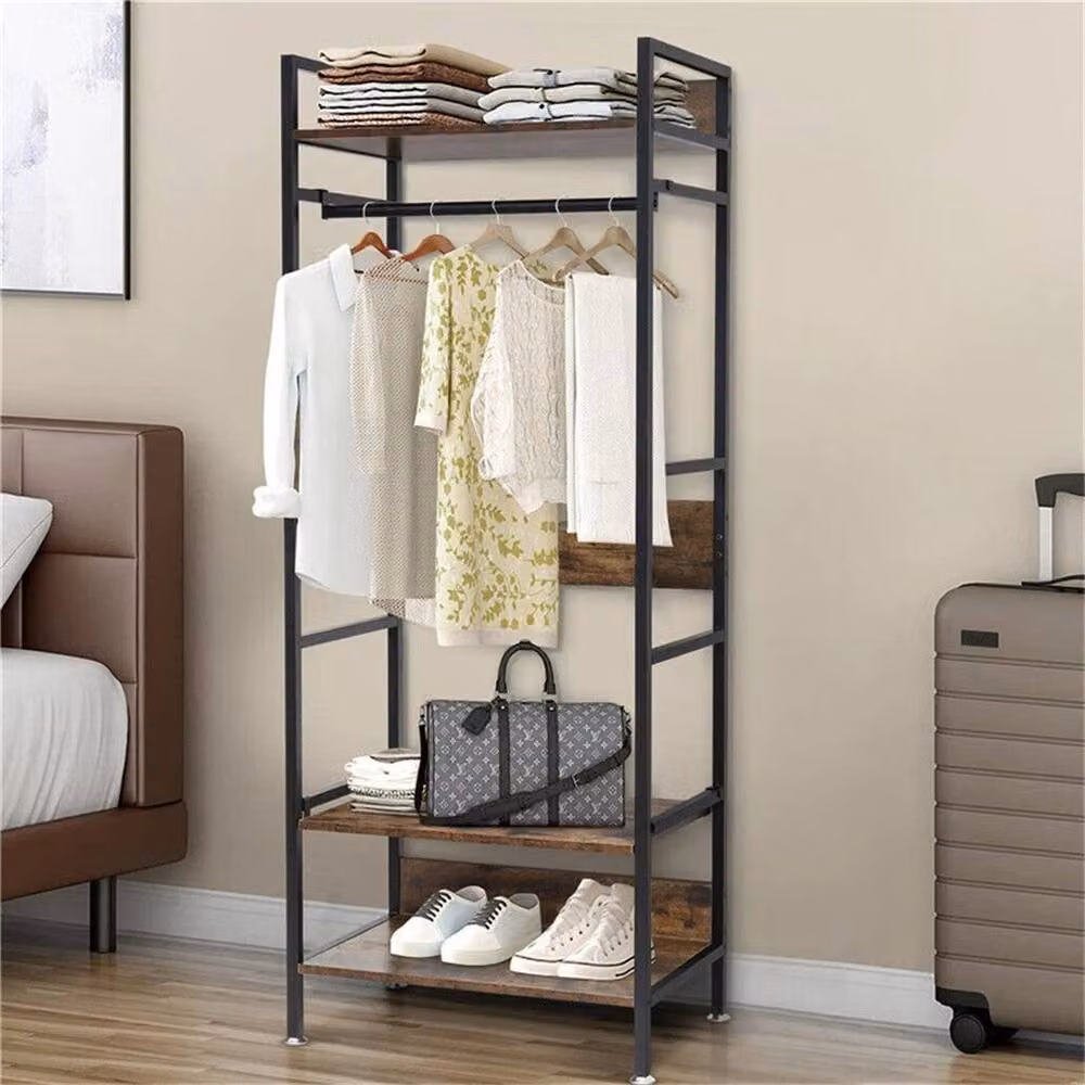 PAWNORA Industrial Metal and MDF Clothes Rail in Black, H 162.0 cm x W 60.0 cm x D 50.0 cm – 3