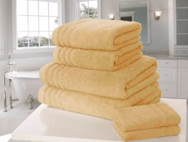 Rapport Home Fluffy Cotton Towel with Border in Yellow