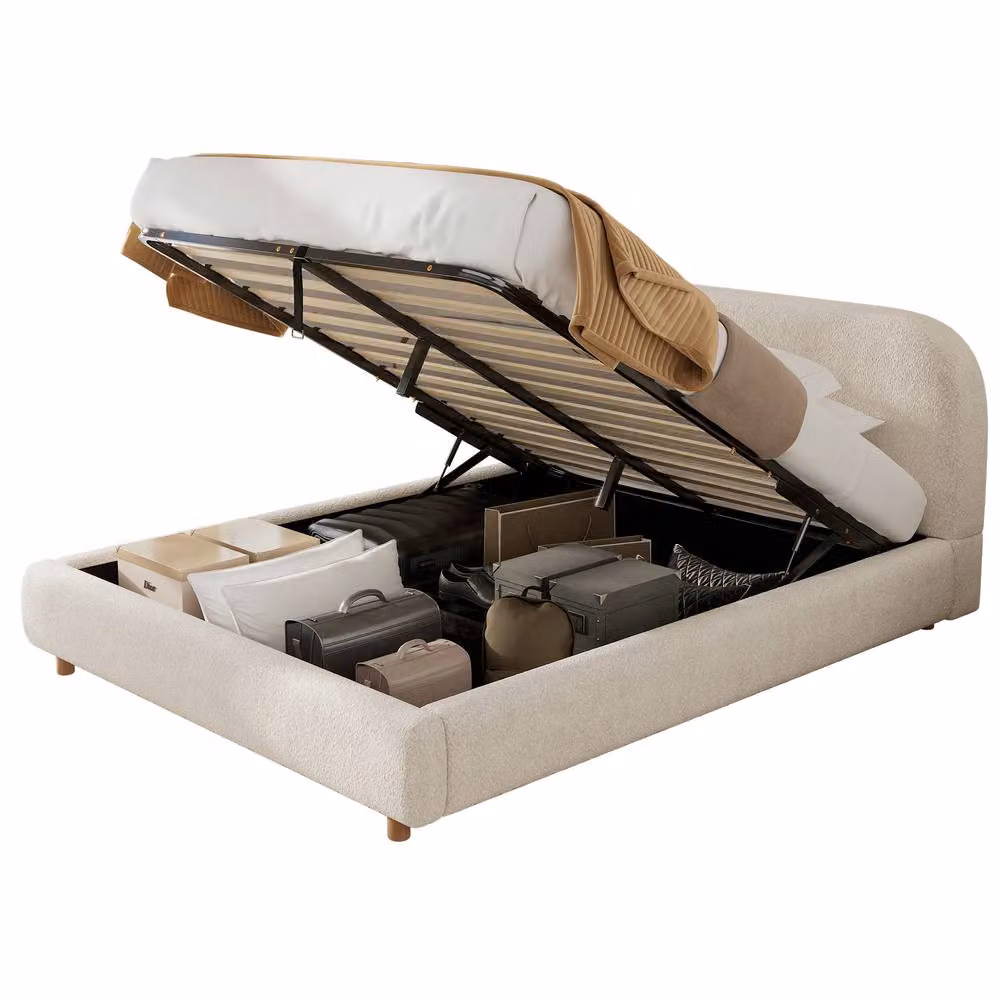 Matteo Double 4ft6 Ottoman Storage Bed Frame in White Boucle Upholstery, W/D/H: 140 x 200 cm – 3