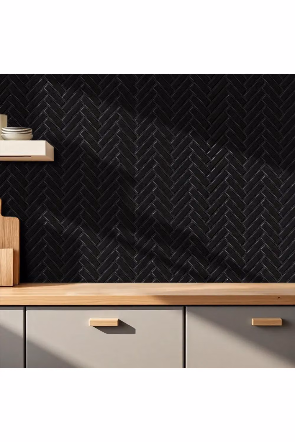 Living and Home 10-Piece Black 3D Herringbone Self-Adhesive Geometric Wall Tile Stickers – 2