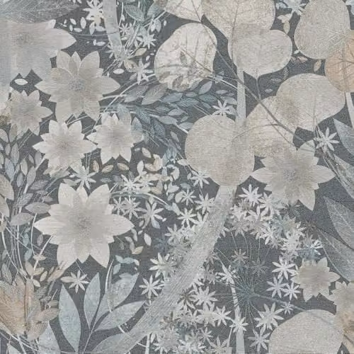 Erismann Secret Grove Botanical Floral Vinyl Textured Wallpaper in Blue, Grey and Beige