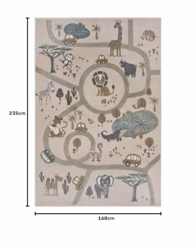 Hanse Home Adventures Childrens Animal Jungle Play Mat, Cream Brown and Grey, W: 160 cm, L: 235 cm – 2