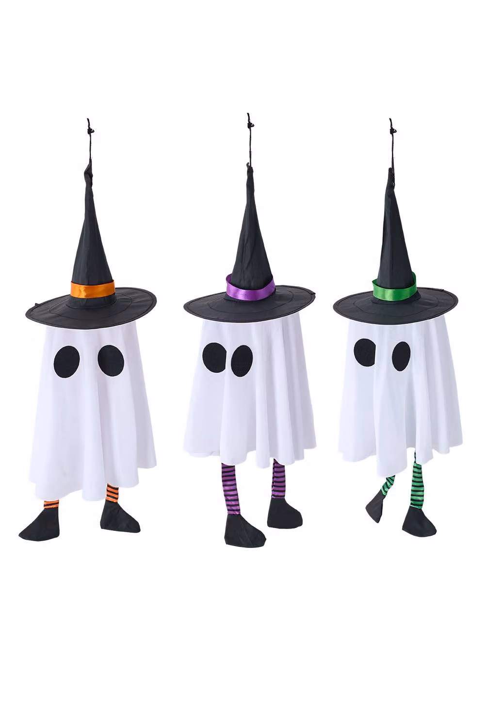 Living and Home 3-Piece White Halloween Hanging Witch Hat and Ghost Decorations with LED Lights – 4