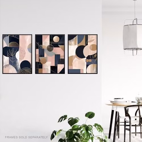 Artery8 Set of 3 Abstract Geometric Paper Poster Prints in Pink, Gold and Blue – 3