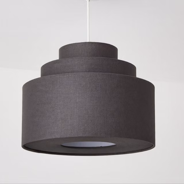 CGC Selina Modern Tiered Layered Cylinder Lampshade in Grey and White Fabric