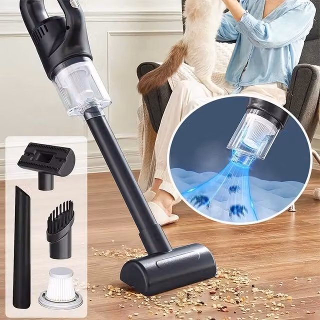 EONLION Black Wireless Handheld Car Vacuum Cleaner with Rechargeable Battery and Washable HEPA Filter, Length: 100 cm