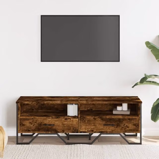 Berkfield Home Smoked Oak TV Cabinet in Brown, W/D/H: 122 x 34 x 41 cm