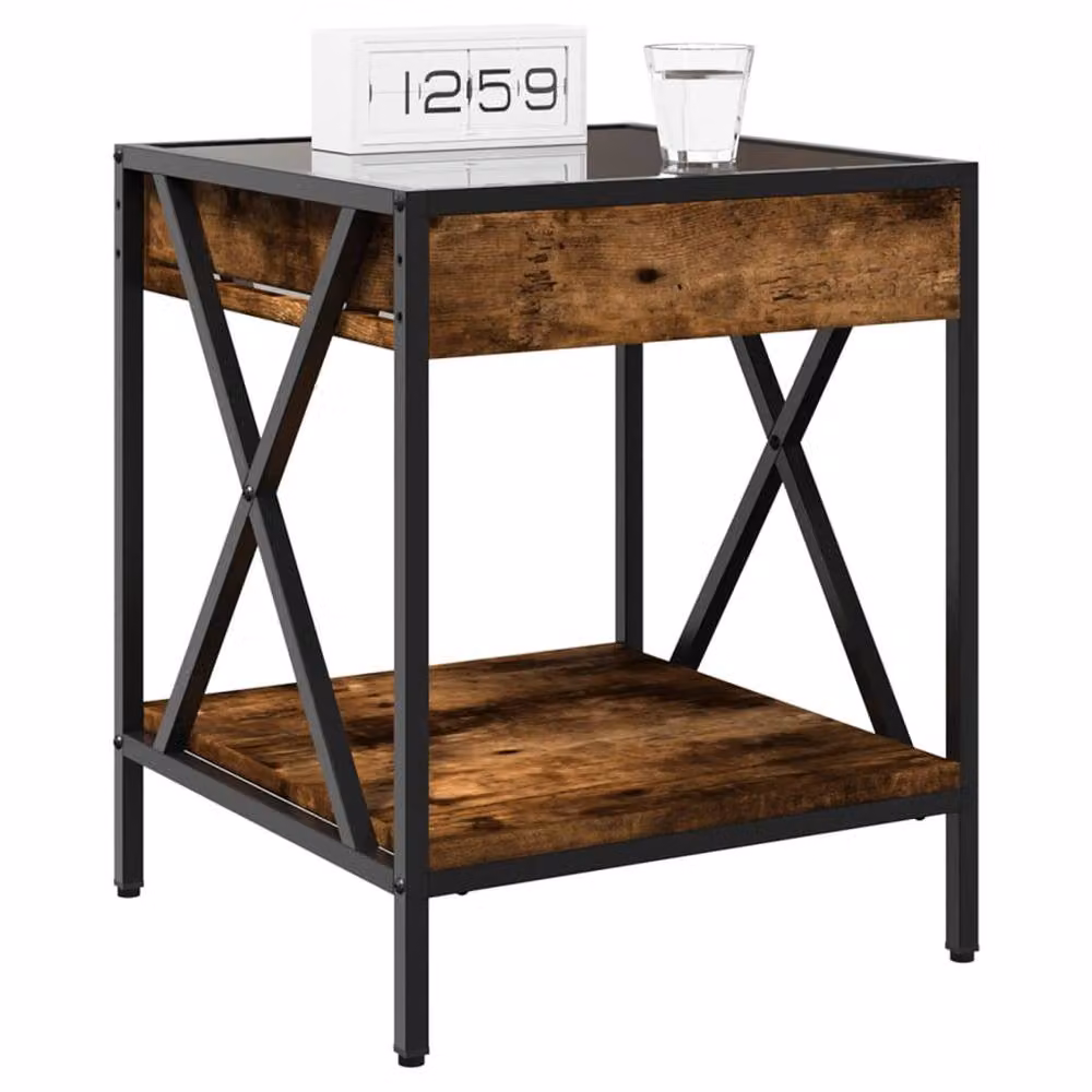 Berkfield Home Infinity LED Bedside Table in Smoked Oak Brown, W/D/H: 40 x 40 x 49 cm – 4