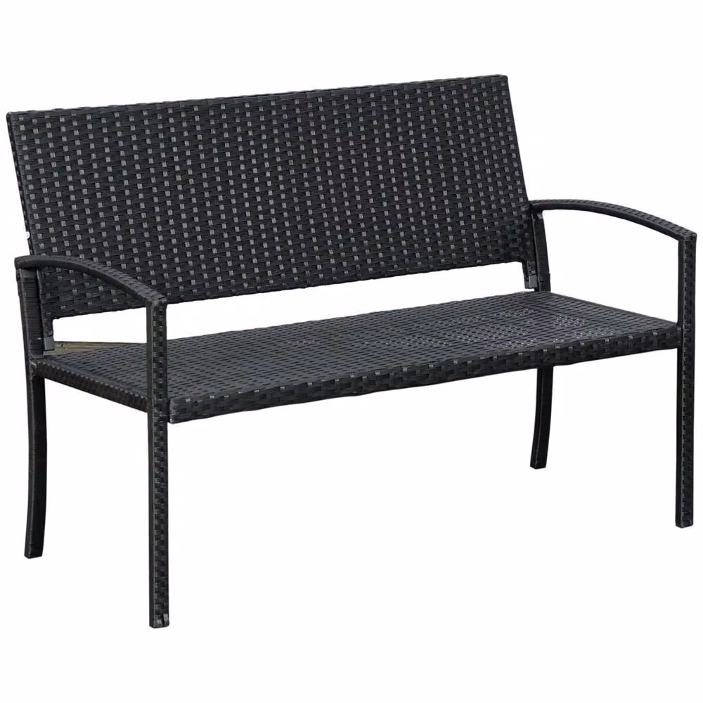 Wyld Haus Vasu Black Rattan 2 Seater Outdoor Garden Bench with Armrests – 2