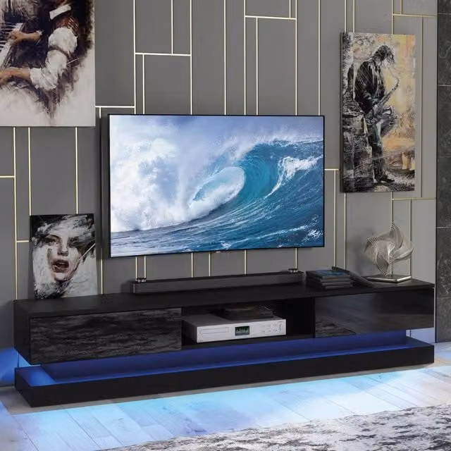 Creative Furniture Bloom Modern Black Glossy TV Unit W: 180 cm, H: 36 cm, D: 35 cm