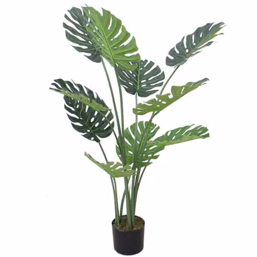 Leaf Luxury Monstera Artificial Plant in Black Pot, Green, Height: 120 cm