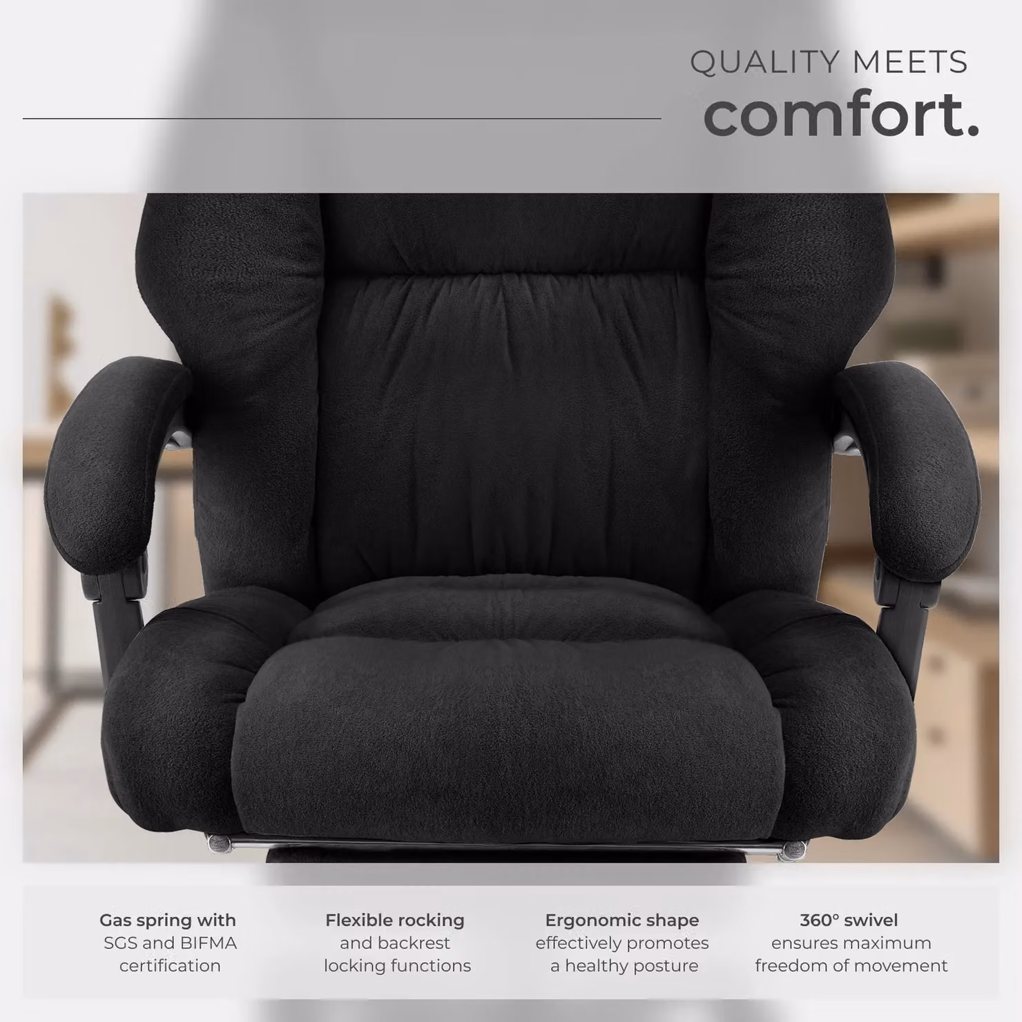 tectake Gillian Modern Black Velvet Swivel Gaming and Office Chair with Headrest and Armrests – 9