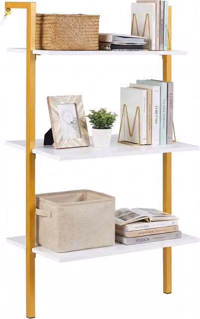COSTWAY 3-Tier Industrial White Metal Wall Mounted Ladder Shelves