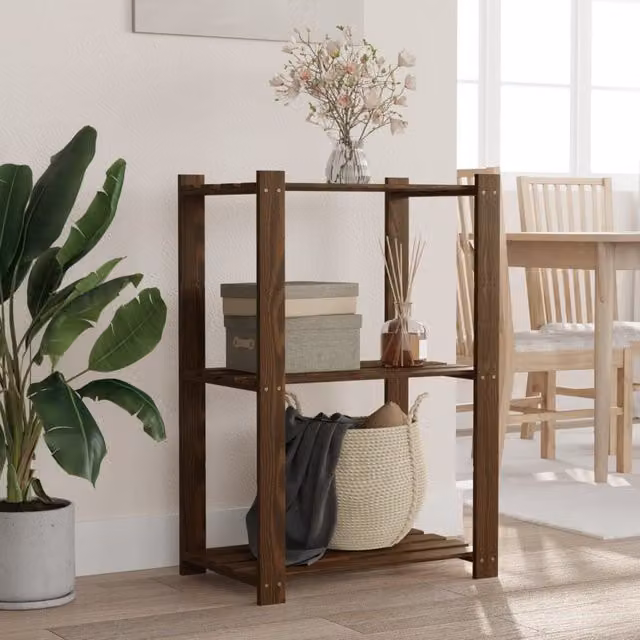 Berkfield Home 3-Tier Rustic Brown Solid Wood Pine Storage Rack, W/D/H: 60 x 38 x 90 cm