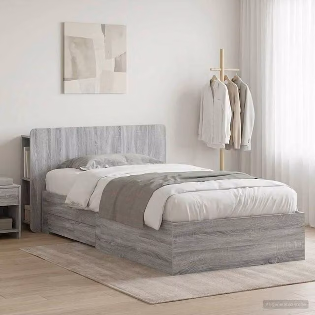 Berkfield Home Grey Sonoma Bed Frame with Storage, W/D/H: 80 x 200 x 32 cm – 1