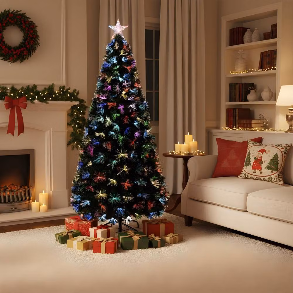 Shatchi Green Flowers Fibre Optic LED Pre-Lit Christmas Tree – 5