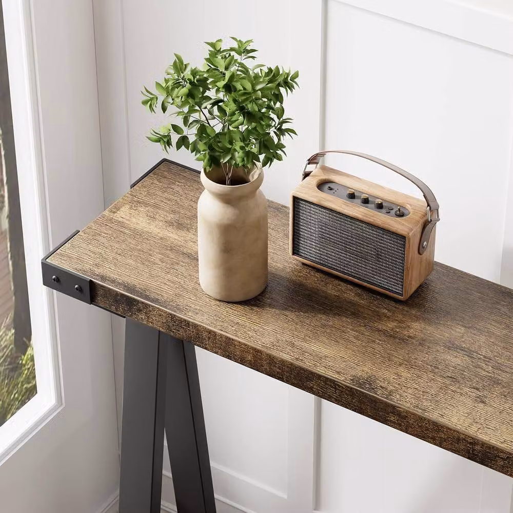 London Boutique 2-Tier Narrow Console Table with Shelf in Brown – 5