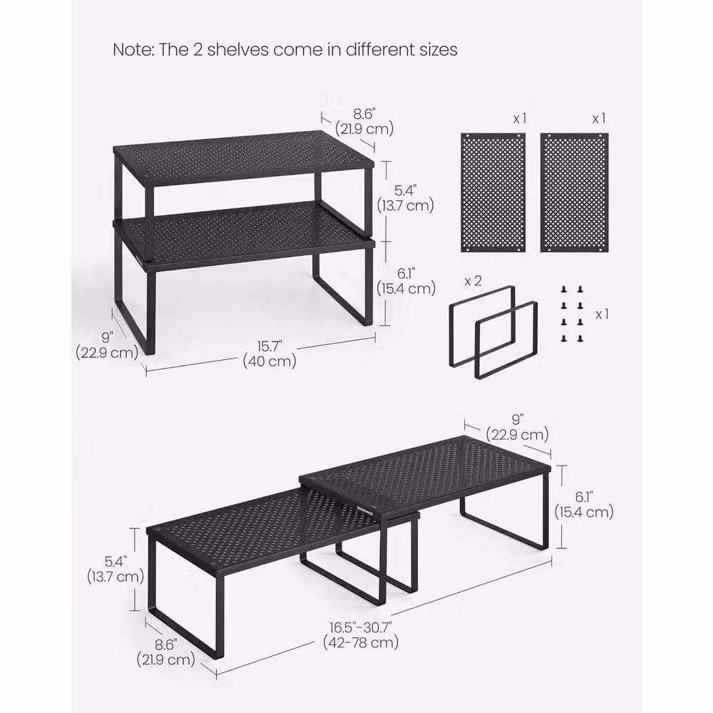 The Bazaarist Set of 2 Expandable Metal Spice Racks in Jet Black – 3