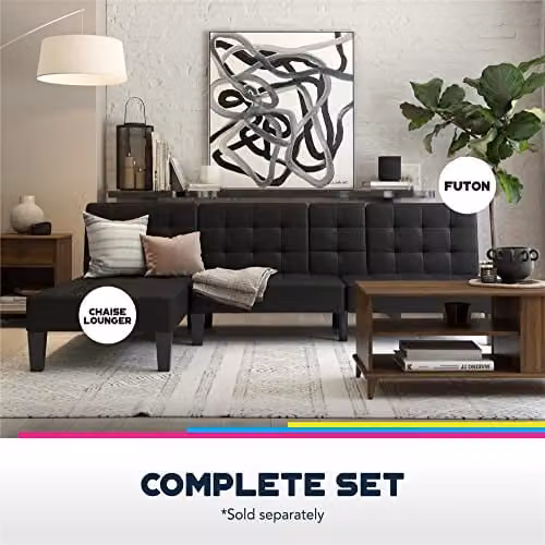 DHP Furniture Adalynn Convertible Sofabed in Black Faux Leather, W/D/H: 182 x 88 x 80 cm – 11