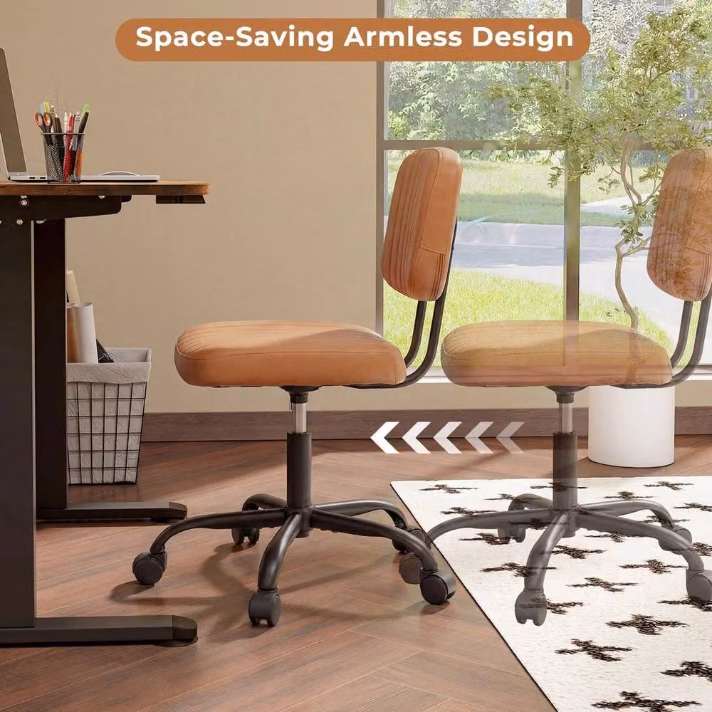 Kelvenix Brown PU Leather Swivel Task Chair for Home Office – 4