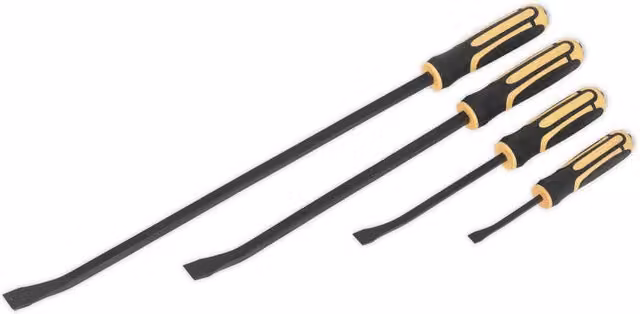 Loops 4 Piece Heavy Duty Angled Pry Bar Set in Black Chrome Vanadium Steel