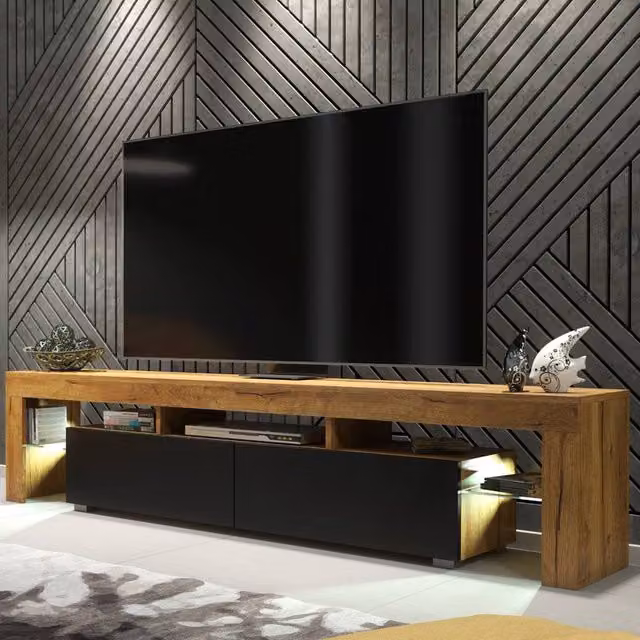 Mex Furniture LTD Nova TV Unit in Dark Oak and Black Matt with LED Lights, W: 200 cm, H: 45 cm, D: 35 cm