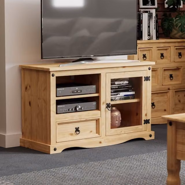 Vida Designs Rustic Pine Entertainment Unit in Brown and Black