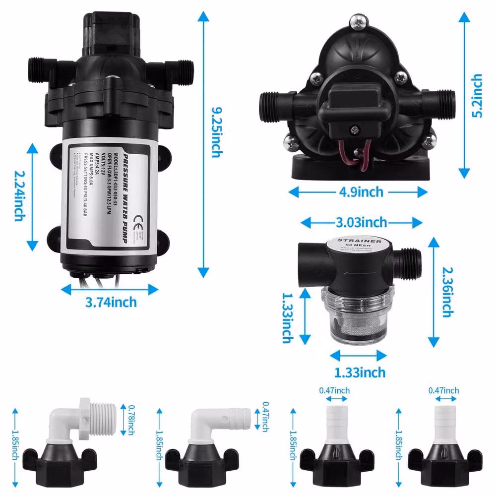 NESTLUNE 12V High Pressure Diaphragm Water Pump in Black – 2