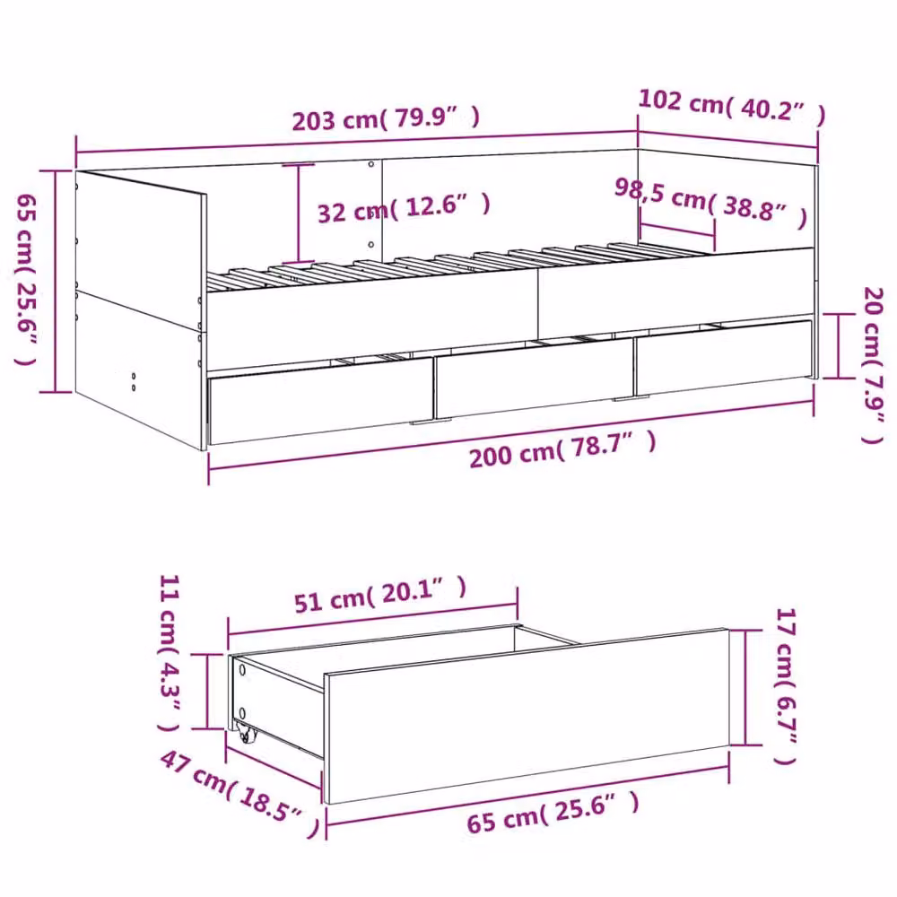 Berkfield Home Daybed with Drawers in Smoked Oak Brown, W/D/H: 100 x 200 cm – 6