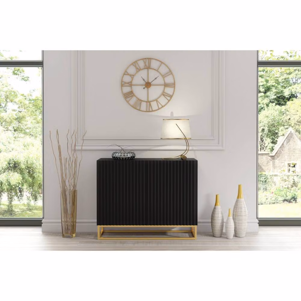 Creative Furniture Ripple Sideboard in Black with Fluted Doors, W: 100 cm, H: 80 cm, D: 35 cm – 2