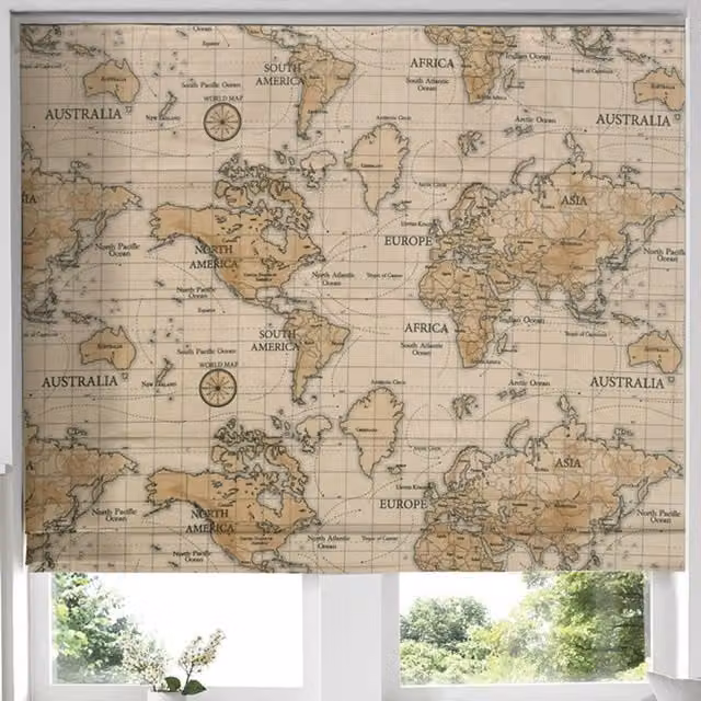 Terrys Maps Made to Measure Blackout Roman Blind in Beige and Gold Graphic Design