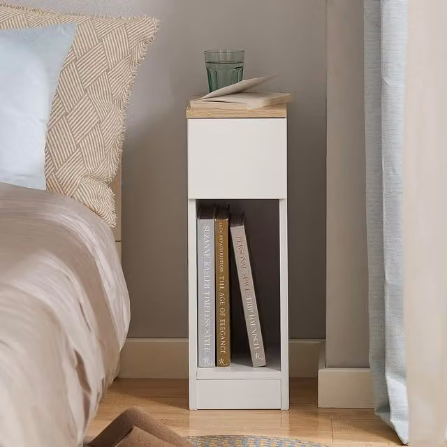 SoBuy Set of 2 Modern Narrow Bedside Tables in White