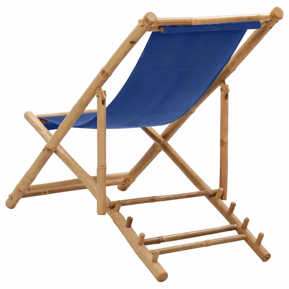 Berkfield Home Bamboo and Canvas Deck Chair in Navy Blue – 3