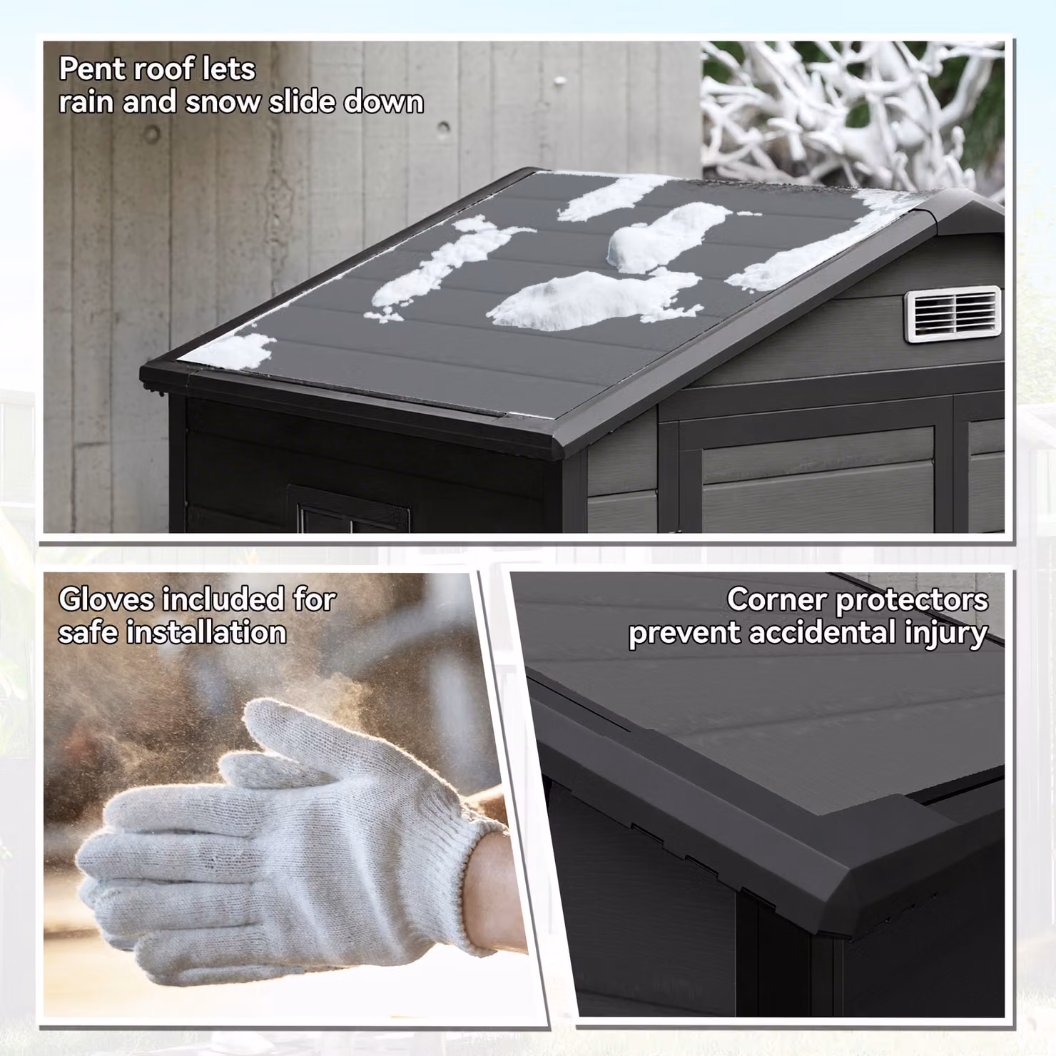 Outsunny Lockable Pent Garden Storage Shed with Double Doors, Window and Vent, Dark Grey, W: 182.88 cm, D: 134.0 cm, H: 182.88 cm – 8