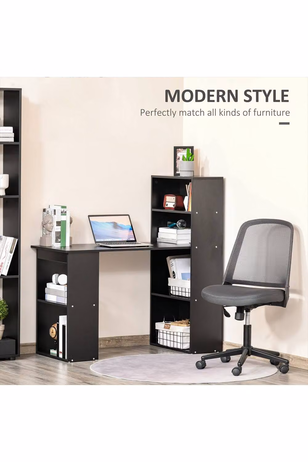 ERGOVEXA Modern Black Computer Desk with 6-Tier Storage for Home Office – 3