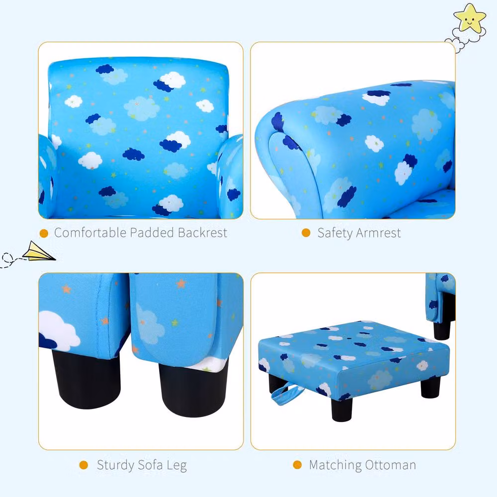 STILVORA Children's Armchair with Pull-Out Footrest in Blue – 3