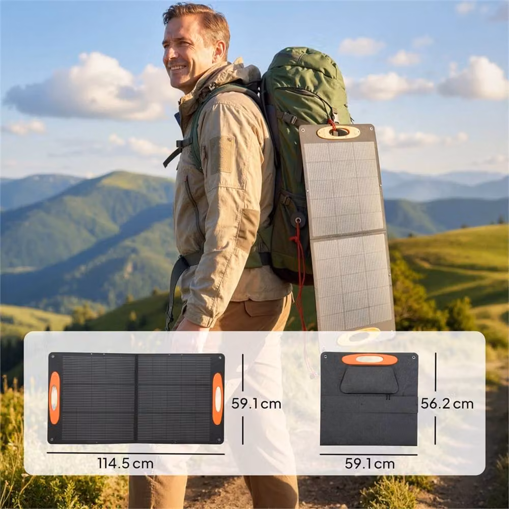 SPETLEK 100W Portable Foldable Solar Panel Charger with USB-A and USB-C in Black, W: 1000 cm, H: 52 cm – 2