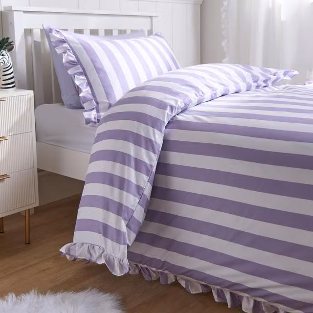 OHS Striped Duvet Cover Set in Pink, Red and Purple, W: 140 cm, L: 200 cm