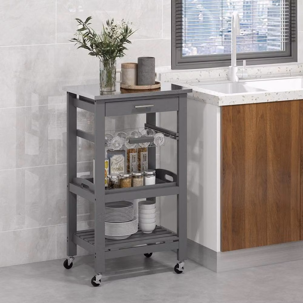 Kelvenix Rolling Kitchen Island Utility Storage Trolley in Grey – 3