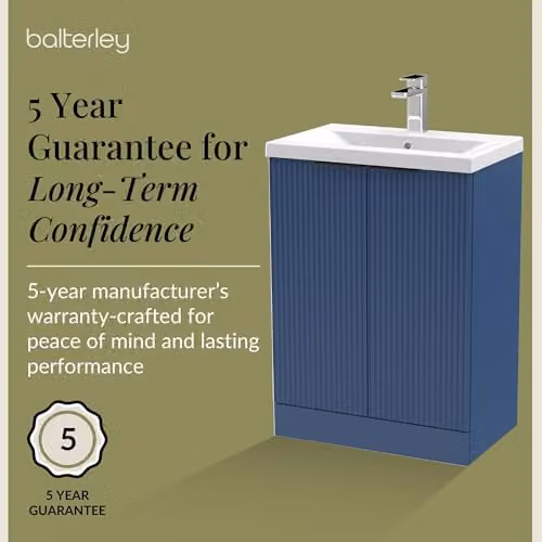 Balterley Blue Floor Standing Bathroom Vanity Unit with Basin and Fluted Front Doors, W/D/H: 61.0 x 39.0 x 85.0 cm – 5