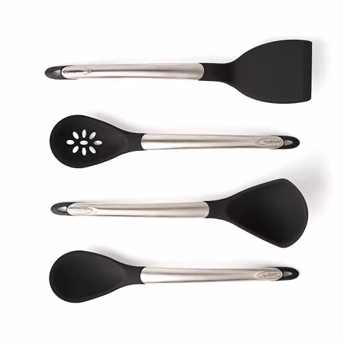 Cuisipro 4 Piece Black Silicone and Stainless Steel Utensil Set with Heat Resistant Spatula