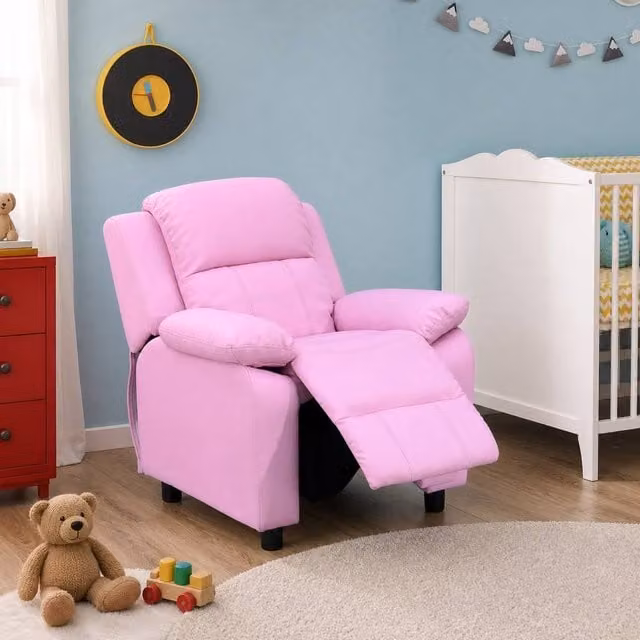 STILVORA Children's Pink Recliner with Storage and Solid Wood Frame