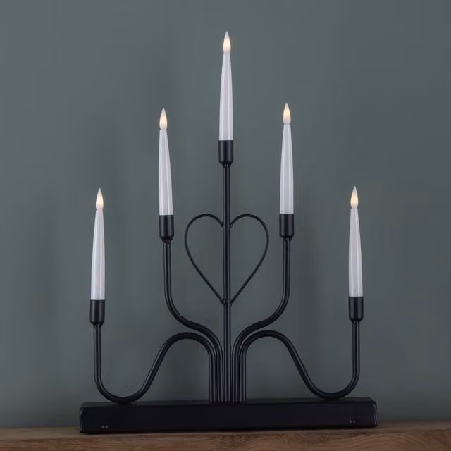 Samuel ALEXANDER Black Metal Heart Christmas Candlebridge with 5 Warm White LEDs, Height: 32 cm