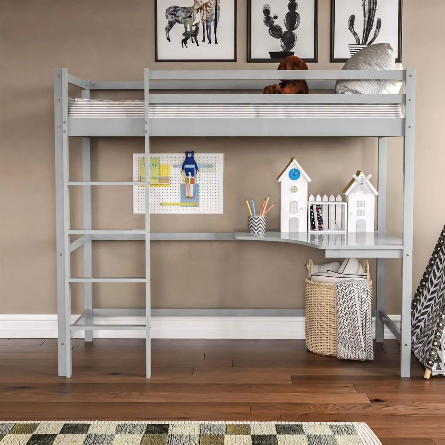 Vida Designs Sydney Single Bunk Bed Frame with Desk in Grey, H 198 x W 90 x D 172 cm – 3