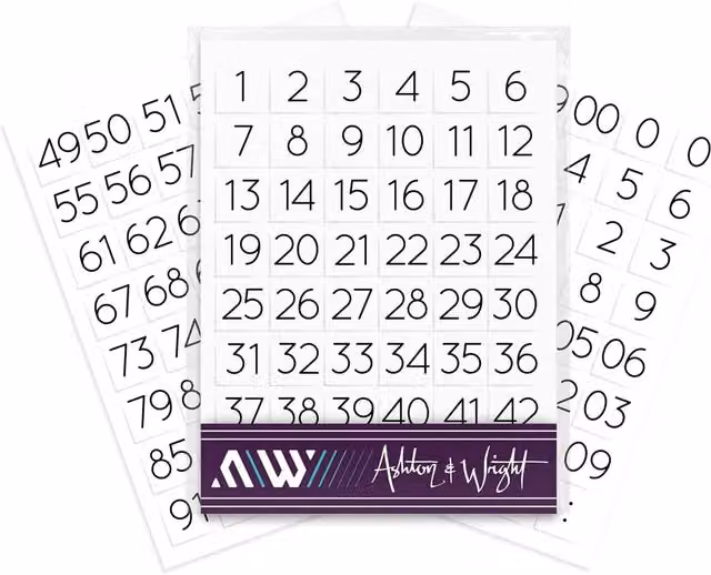 Ashton and Wright Multipurpose Numbered Stickers 0-99, White Paper, Pack of 144