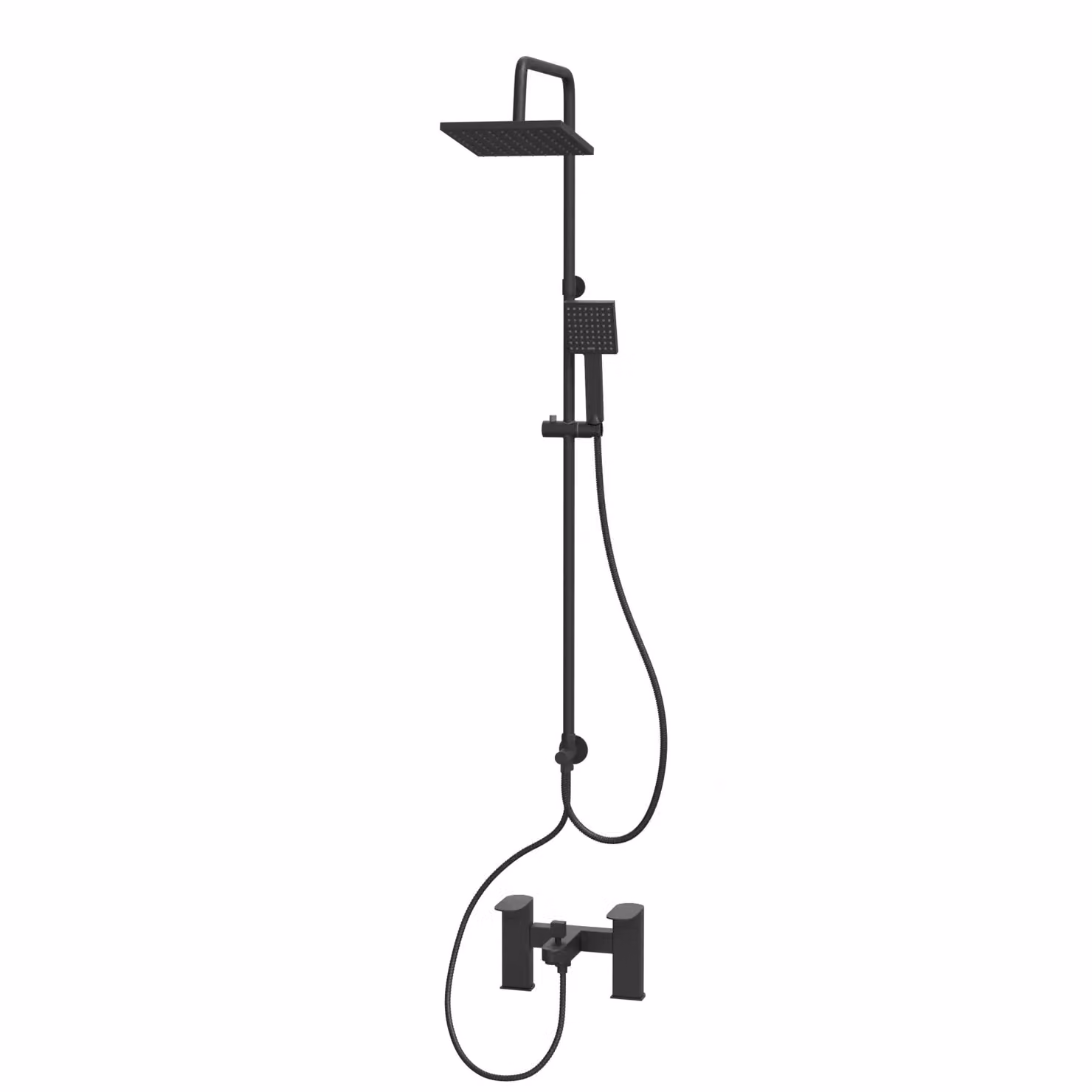 Nes Home Square Shower Mixer with Bath Tap, Handset and Riser Rail Kit in Matte Black – 2