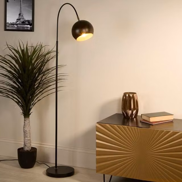 Lighting Collection Modern Metal Arch Floor Lamp in Black and Gold/Brass